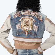Denim Cropped Varsity Jacket - Rhodes Blue