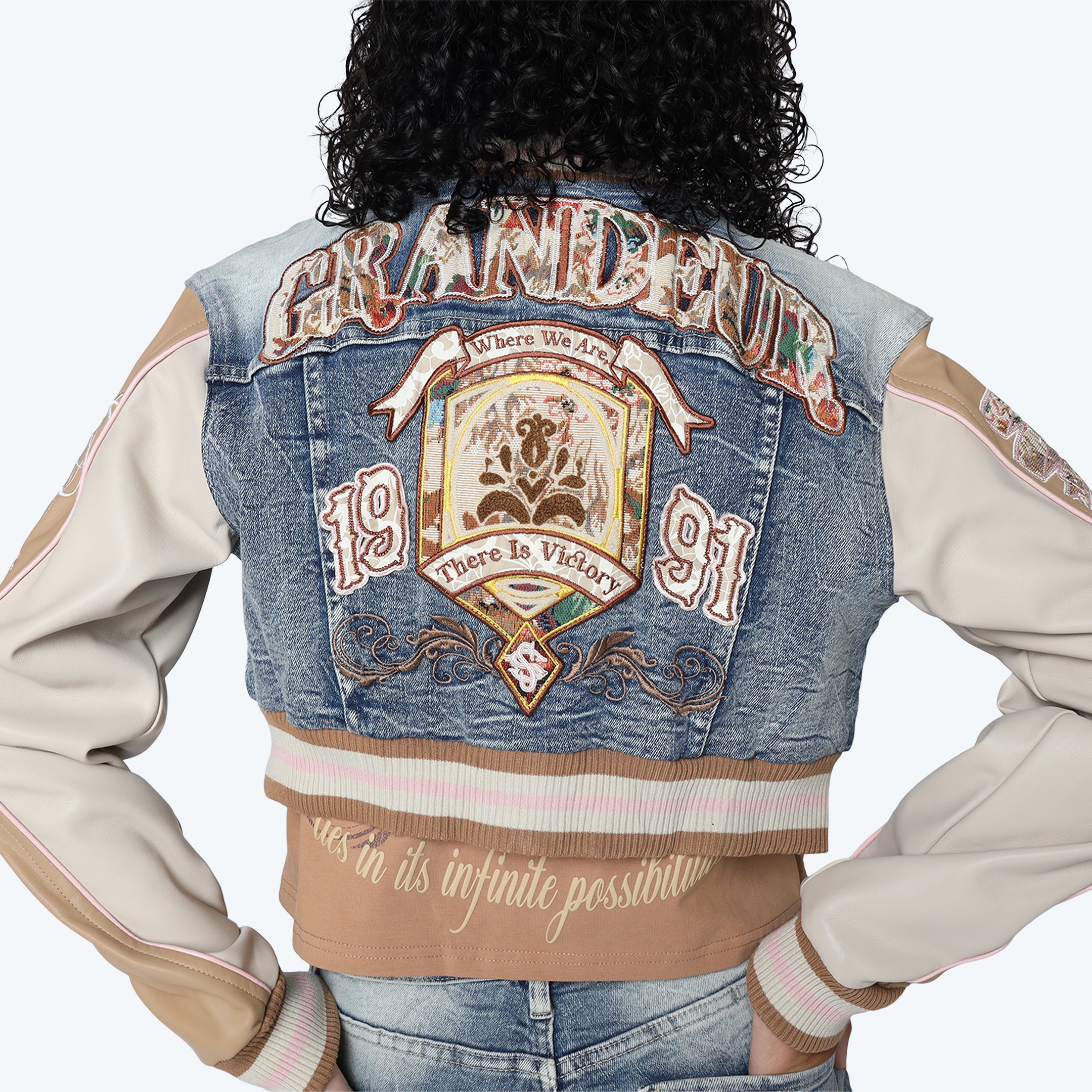 Denim Cropped Varsity Jacket - Rhodes Blue