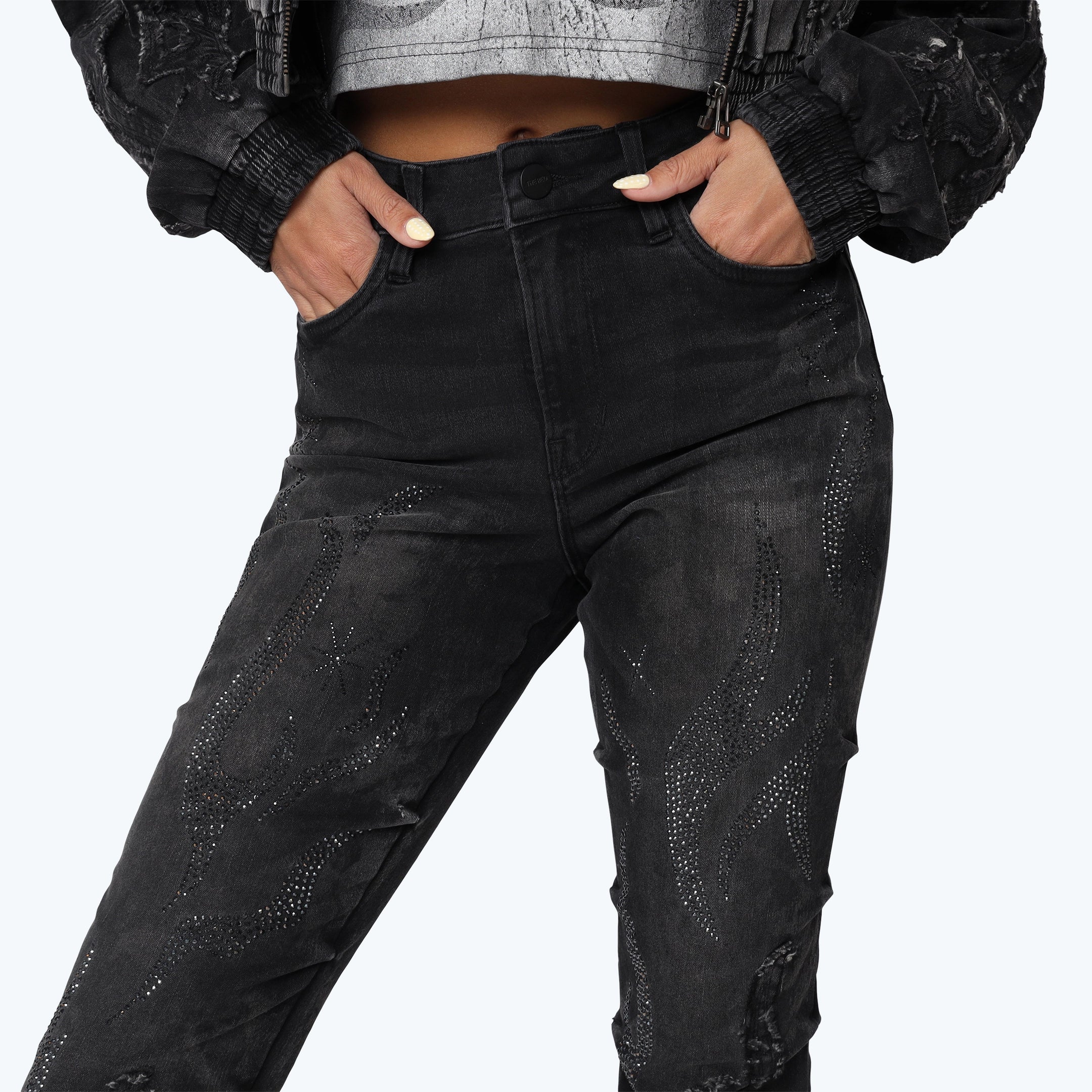 High Rise Stacked Side Pinched Jeans - Derby Black