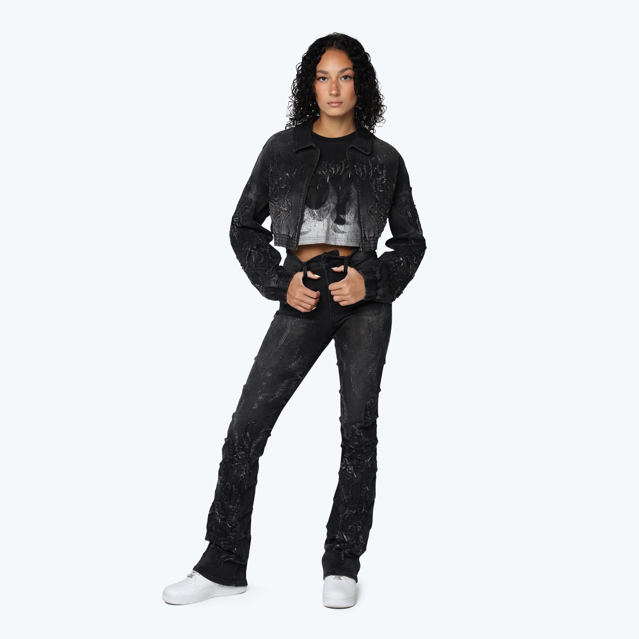 High Rise Stacked Side Pinched Jeans - Derby Black