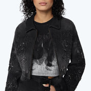 Denim Cropped Bomber Jacket - Derby Black