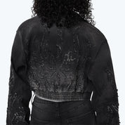 Denim Cropped Bomber Jacket - Derby Black