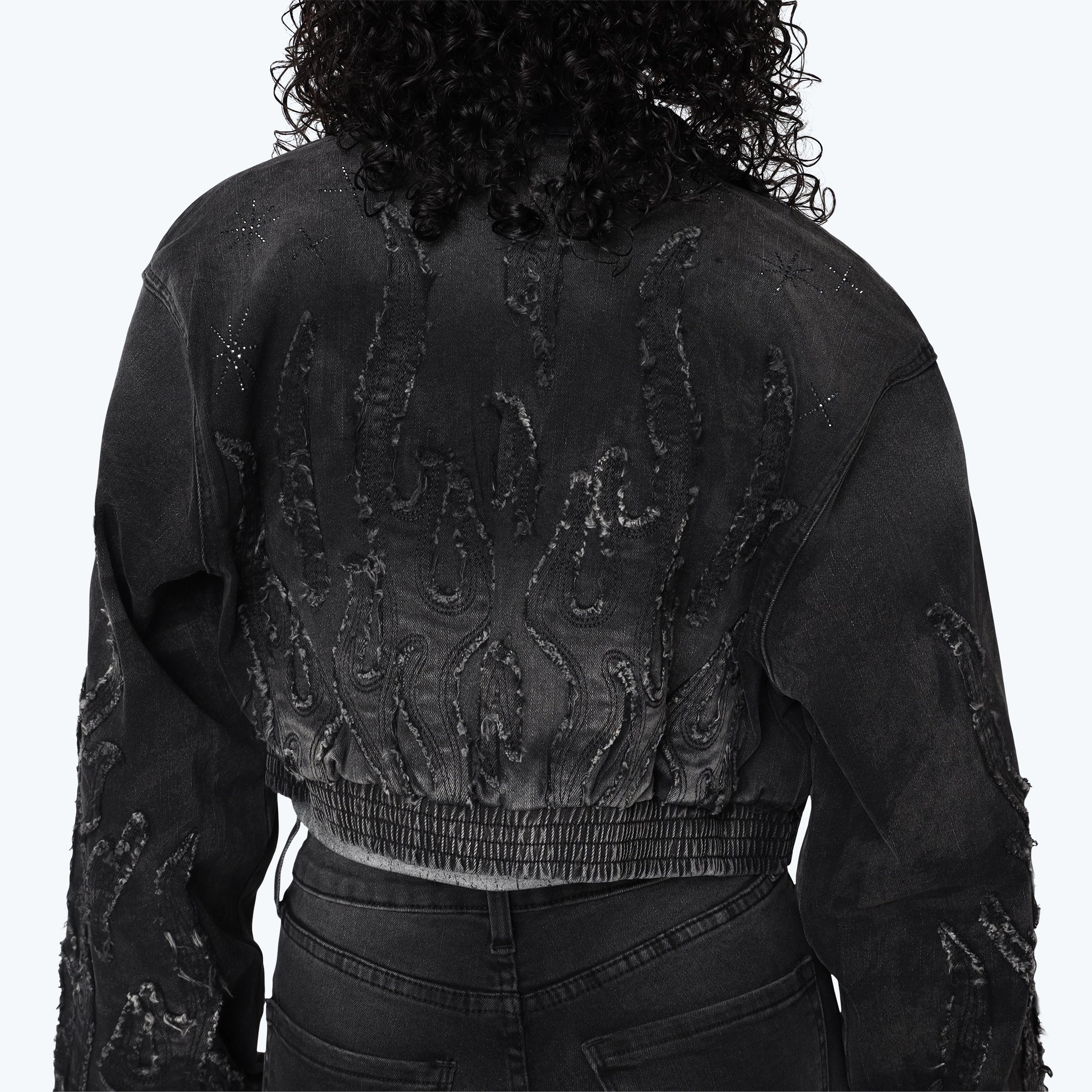 Denim Cropped Bomber Jacket - Derby Black