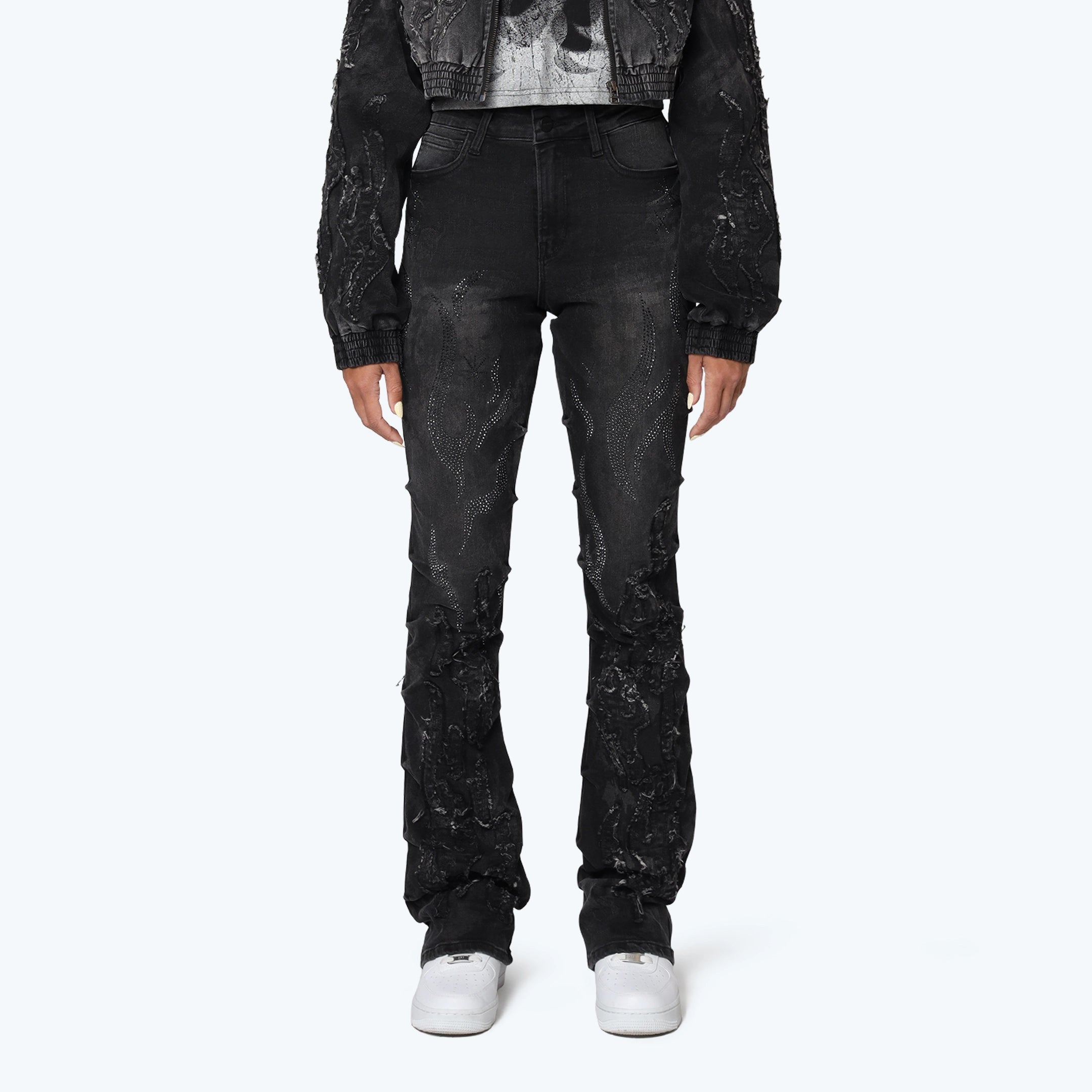 High Rise Stacked Side Pinched Jeans - Derby Black