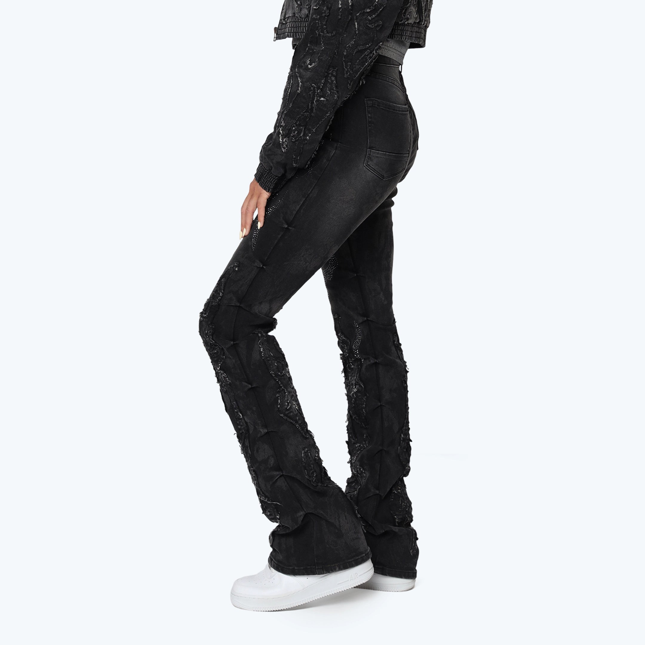 High Rise Stacked Side Pinched Jeans - Derby Black