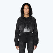 Denim Cropped Bomber Jacket - Derby Black