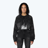 Denim Cropped Bomber Jacket - Derby Black