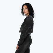 Denim Cropped Bomber Jacket - Derby Black