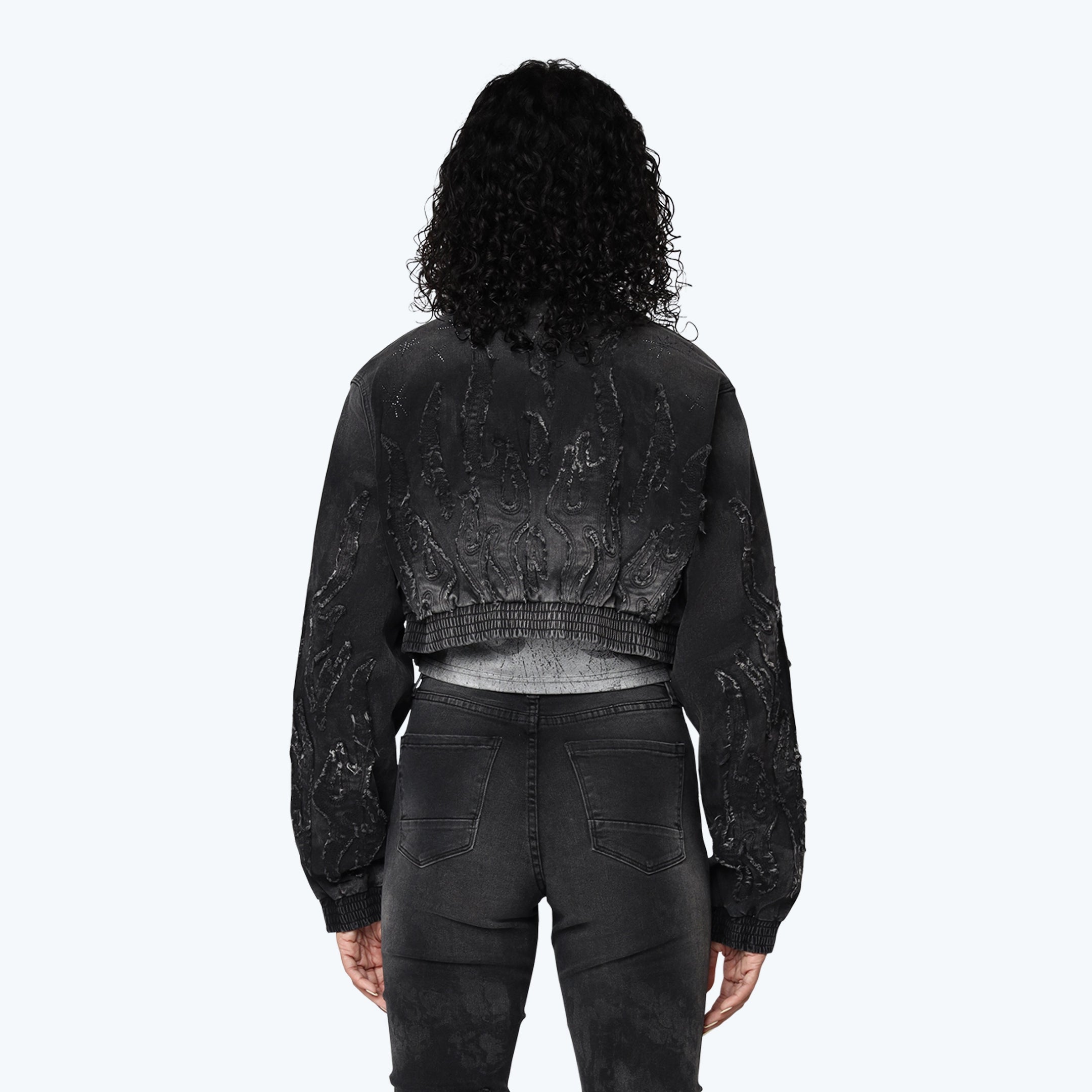 Denim Cropped Bomber Jacket - Derby Black