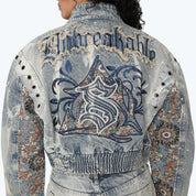 Oversized Tapestry Bomber Jacket - Ios Blue