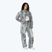 Oversized Tapestry Bomber Jacket - Ios Blue