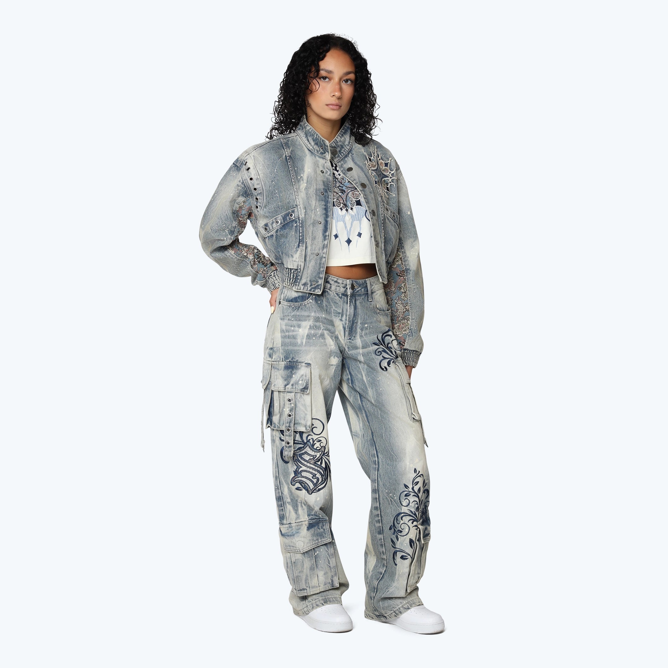 Oversized Tapestry Bomber Jacket - Ios Blue