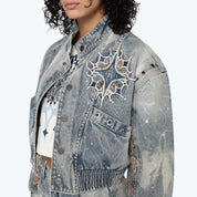 Oversized Tapestry Bomber Jacket - Ios Blue