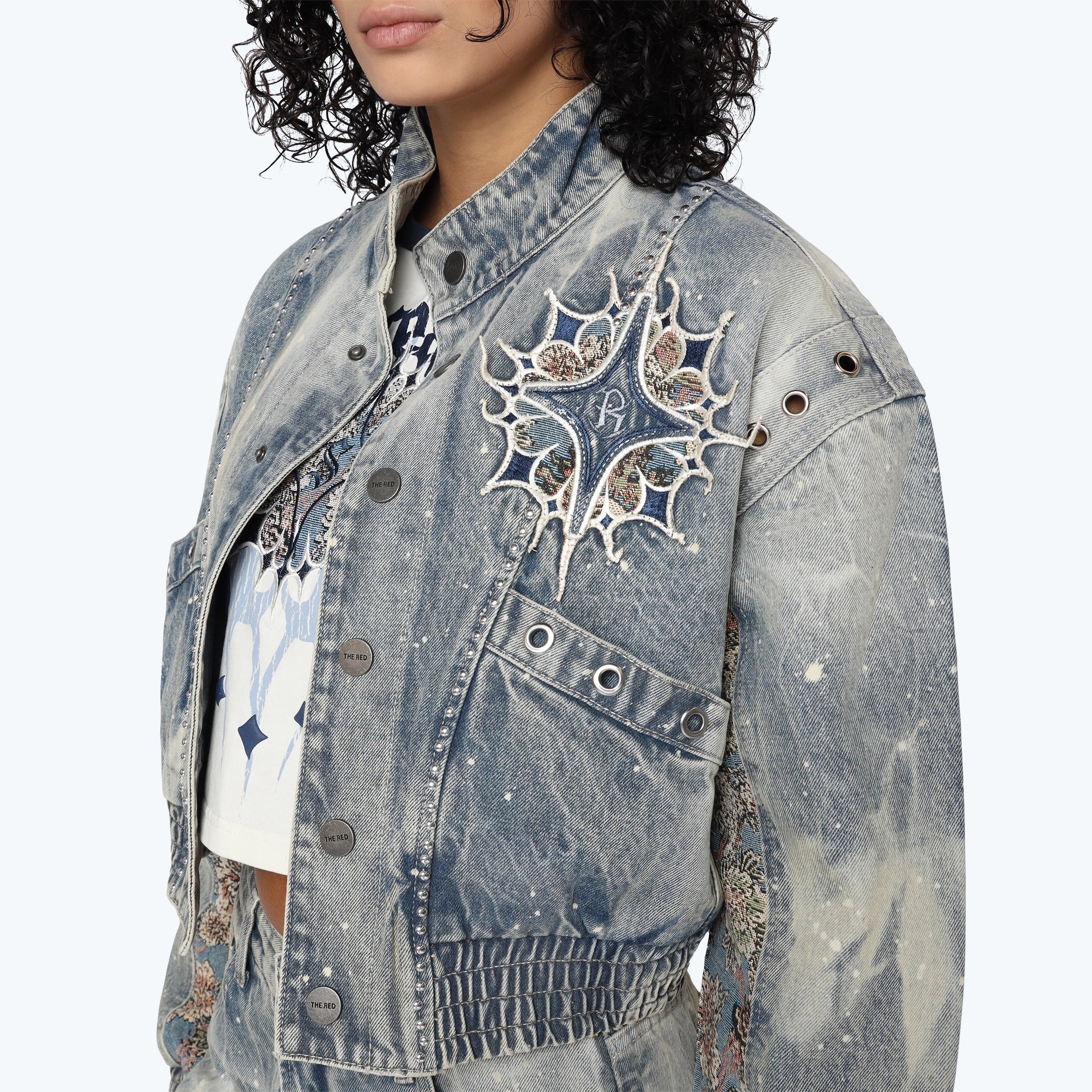 Oversized Tapestry Bomber Jacket - Ios Blue