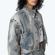 Oversized Tapestry Bomber Jacket - Ios Blue