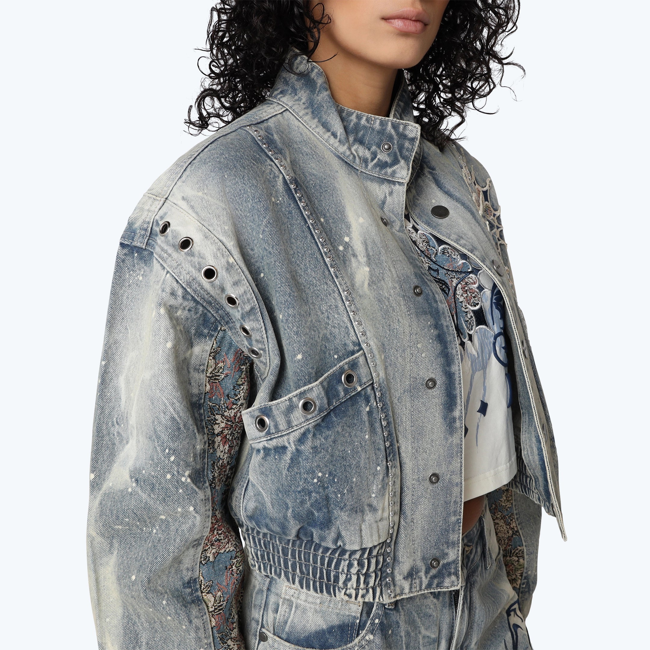 Oversized Tapestry Bomber Jacket - Ios Blue