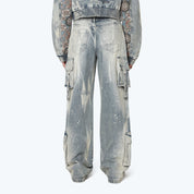 Mid Rise Wide Embroidered Jeans - Ios Blue