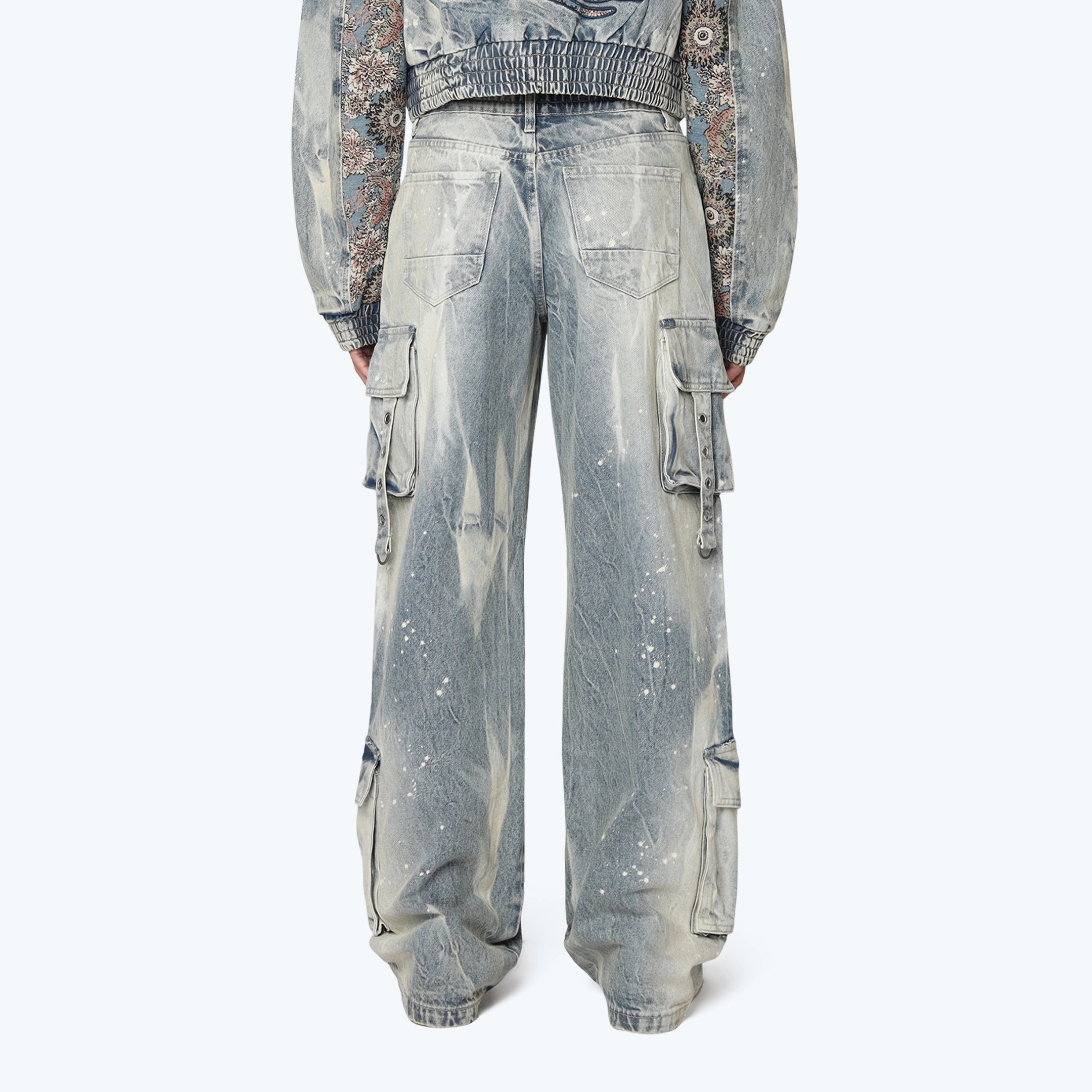 Mid Rise Wide Embroidered Jeans - Ios Blue