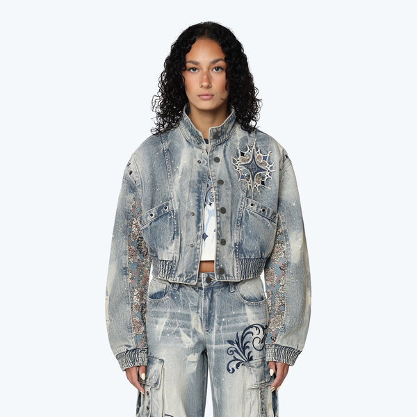 Oversized Tapestry Bomber Jacket - Ios Blue
