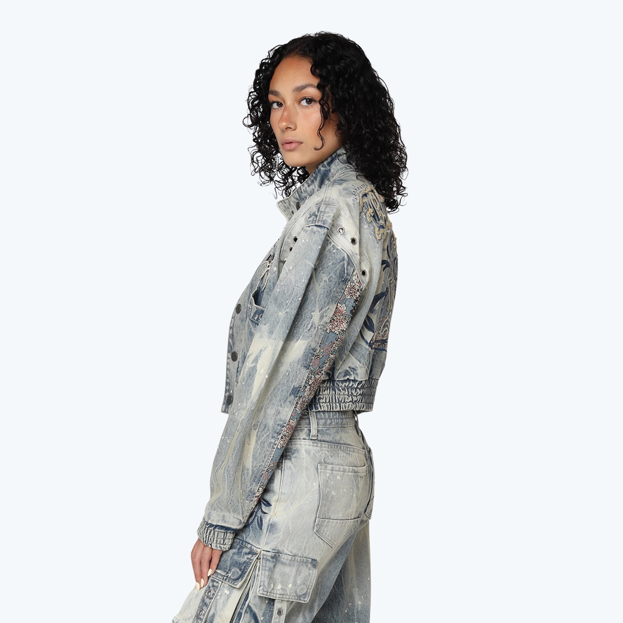 Oversized Tapestry Bomber Jacket - Ios Blue