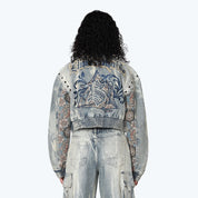 Oversized Tapestry Bomber Jacket - Ios Blue