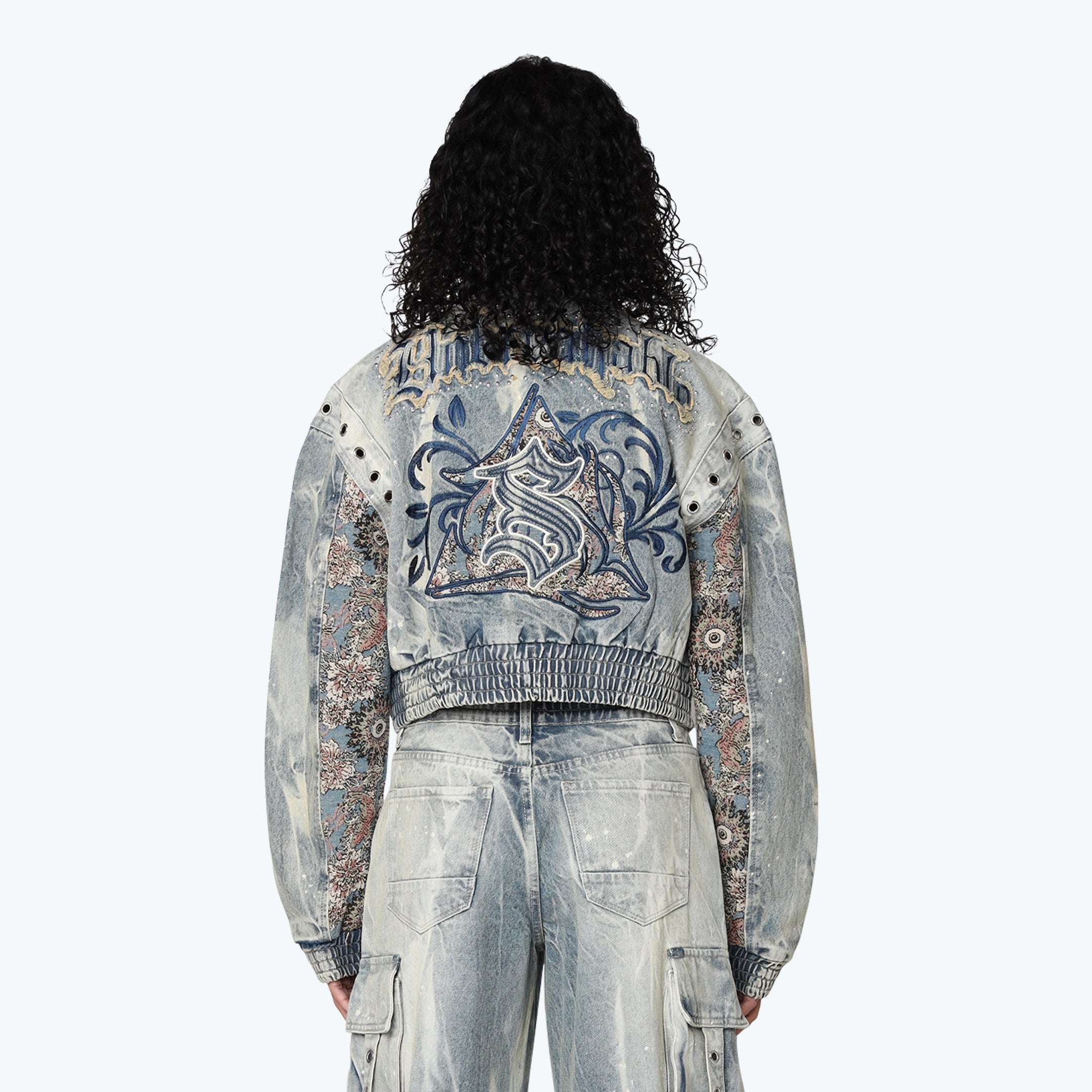 Oversized Tapestry Bomber Jacket - Ios Blue