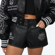 Mid Rise Vegan Leather Shorts - Black