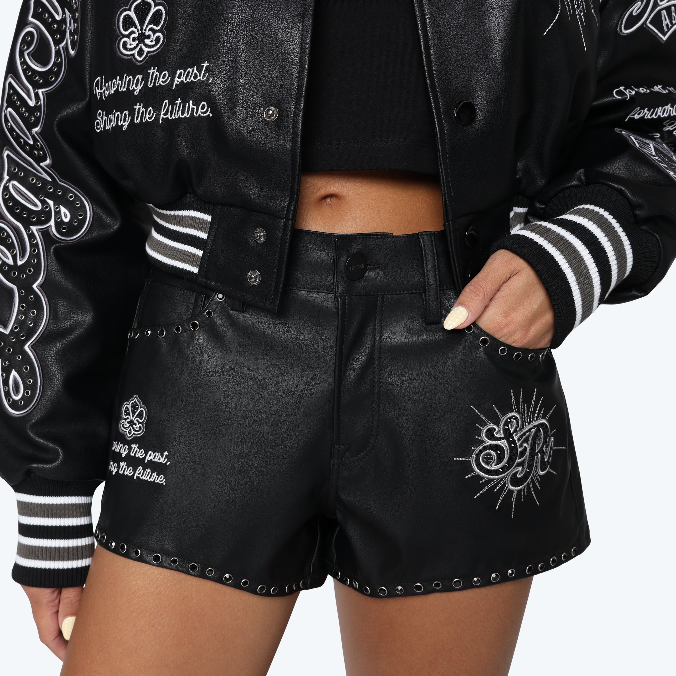 Mid Rise Vegan Leather Shorts - Black