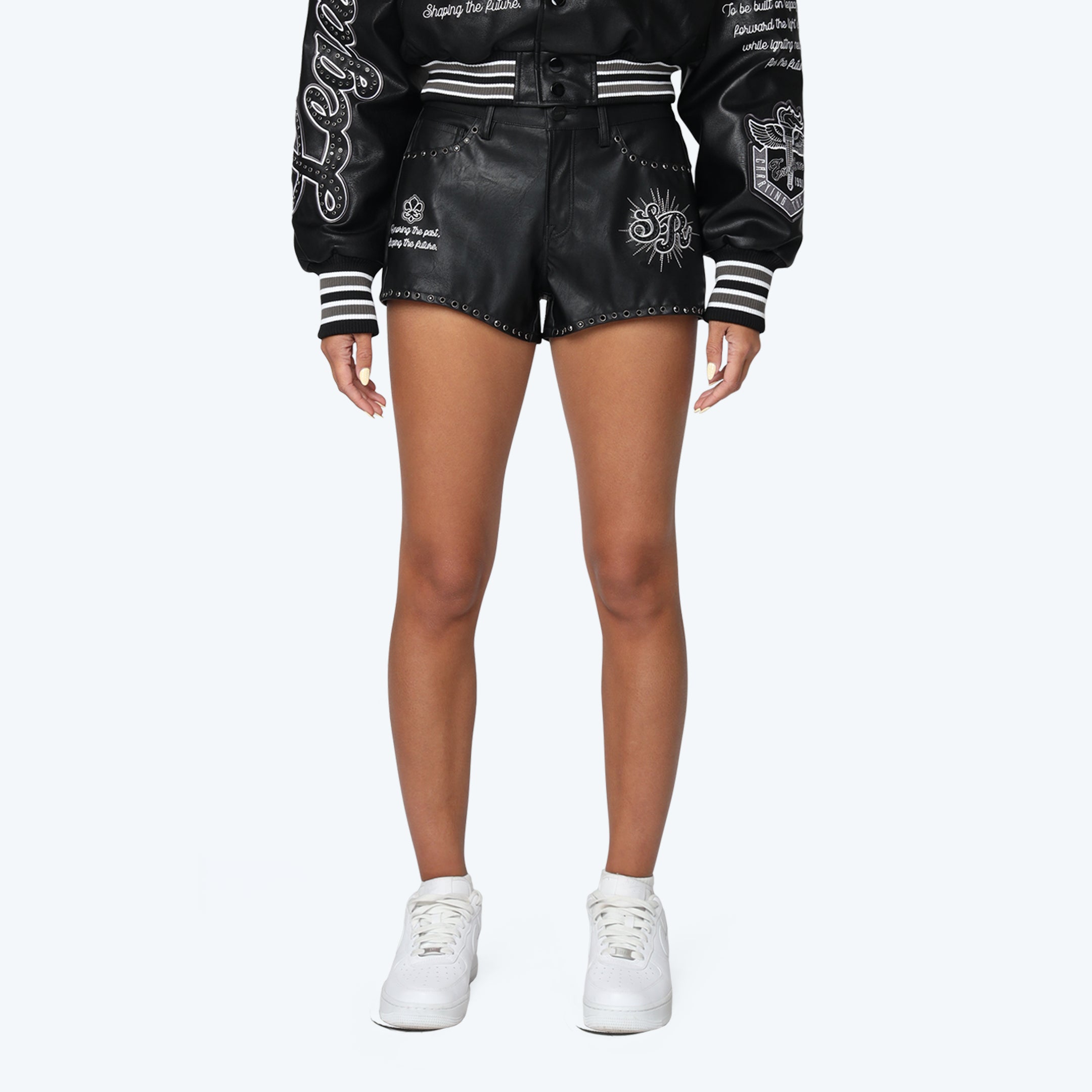 Mid Rise Vegan Leather Shorts - Black