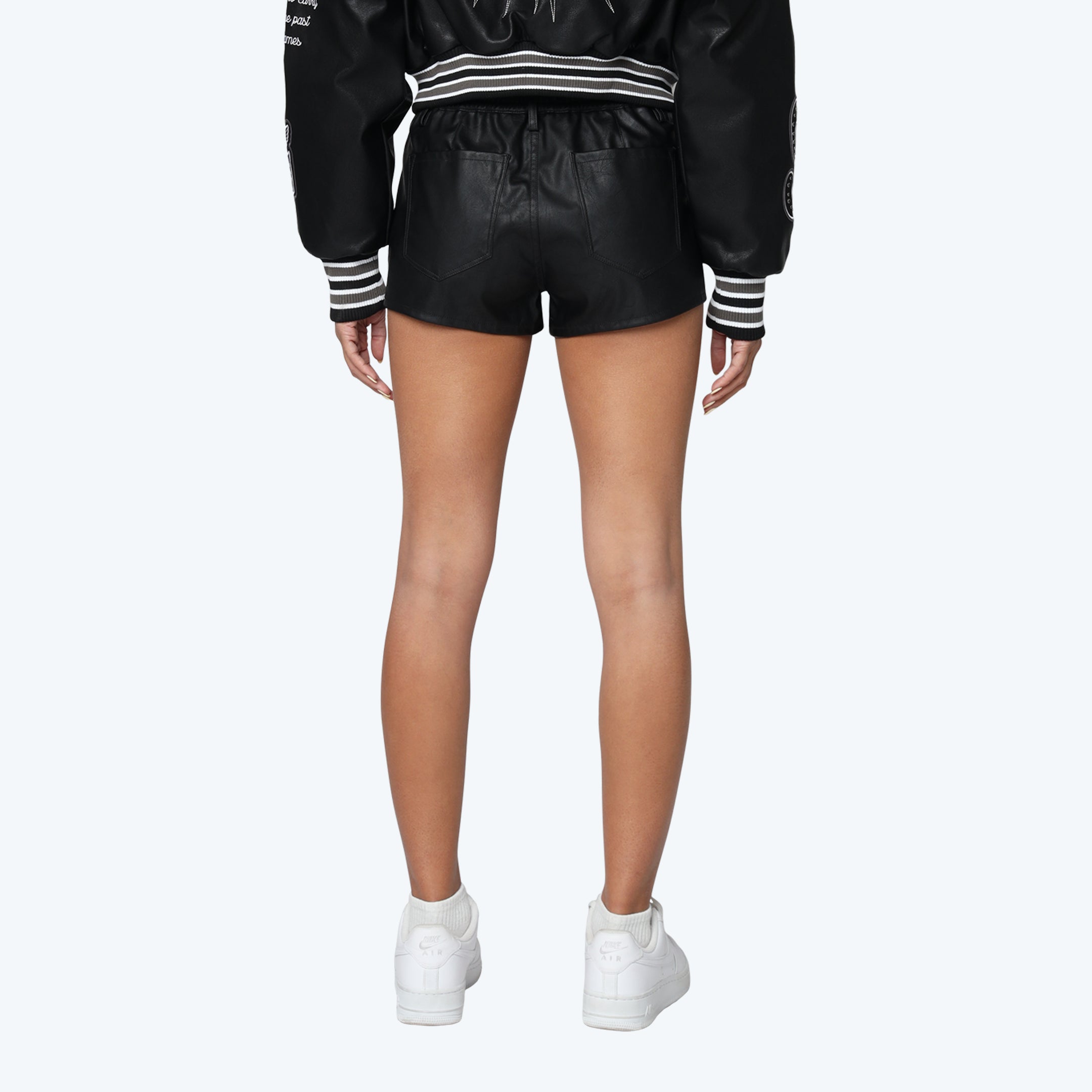 Mid Rise Vegan Leather Shorts - Black