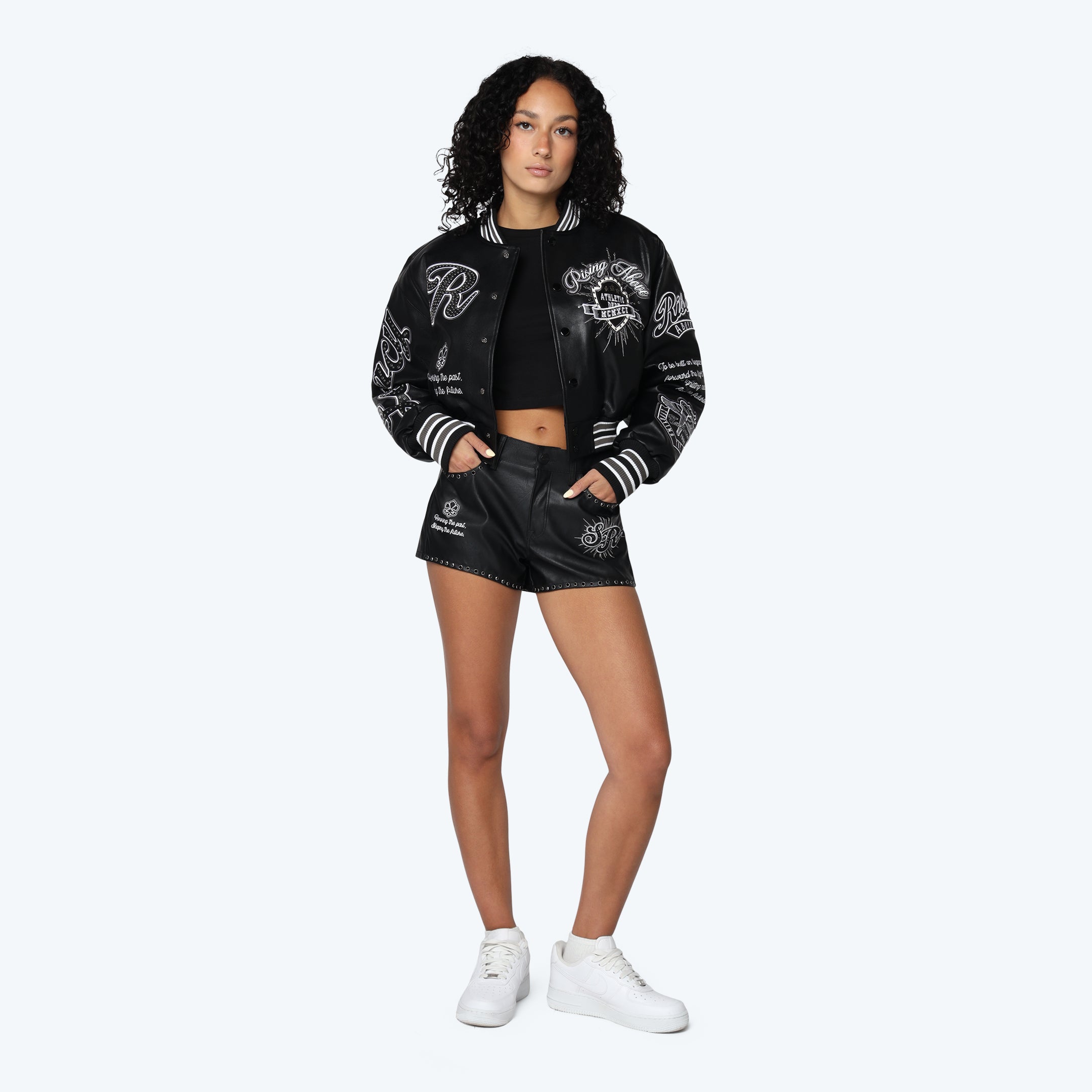 Mid Rise Vegan Leather Shorts - Black