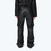 Wide Leg Vegan Leather Cargo Pants - Black