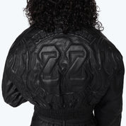 3D Vegan Leather Patch Racing Jacket - Black