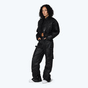 Wide Leg Vegan Leather Cargo Pants - Black
