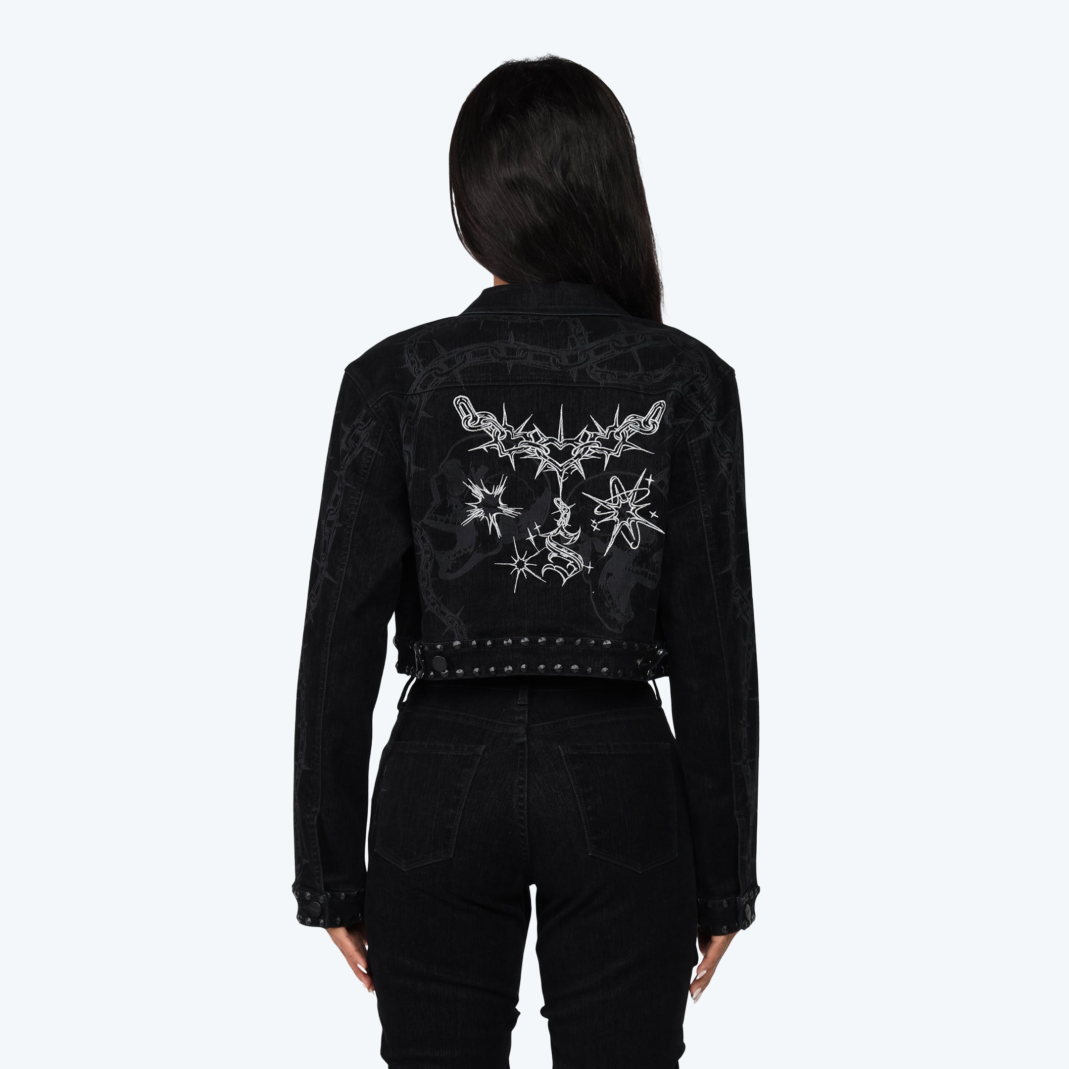 Embroidered Jean Trucker Jacket - Dorset Black