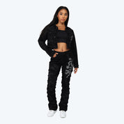 Embroidered Jean Trucker Jacket - Dorset Black