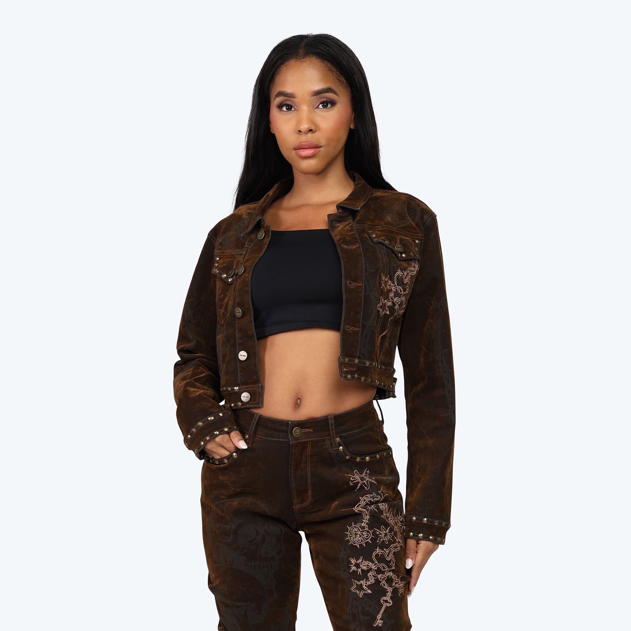 Embroidered Jean Trucker Jacket - Dorset Blue