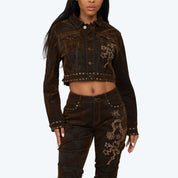 Embroidered Jean Trucker Jacket - Dorset Blue