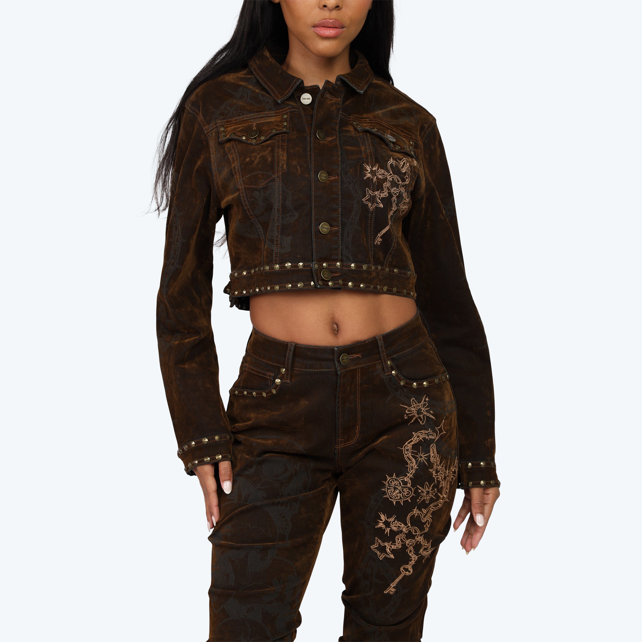 Embroidered Jean Trucker Jacket - Dorset Blue