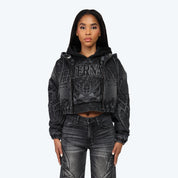 Oversized Bomber Jean Jacket - Willow Black