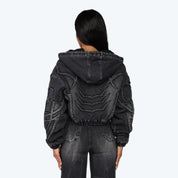 Oversized Bomber Jean Jacket - Willow Black