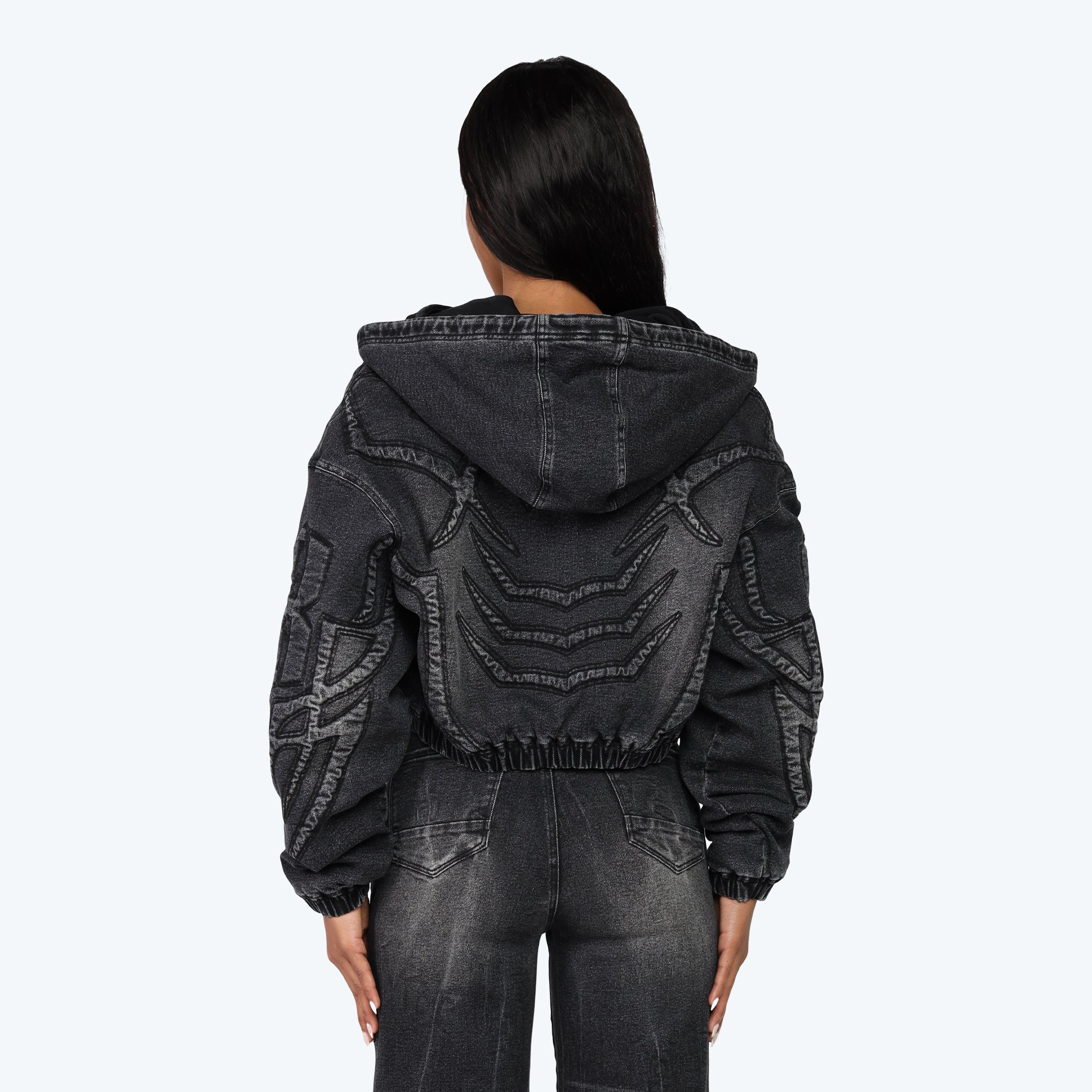 Oversized Bomber Jean Jacket - Willow Black