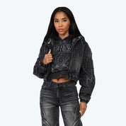 Oversized Bomber Jean Jacket - Willow Black