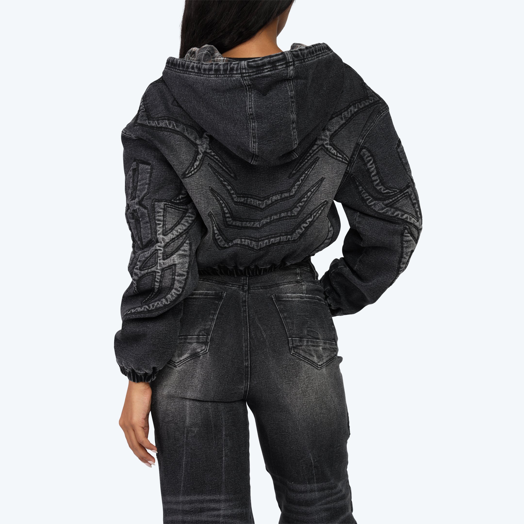 Oversized Bomber Jean Jacket - Willow Black