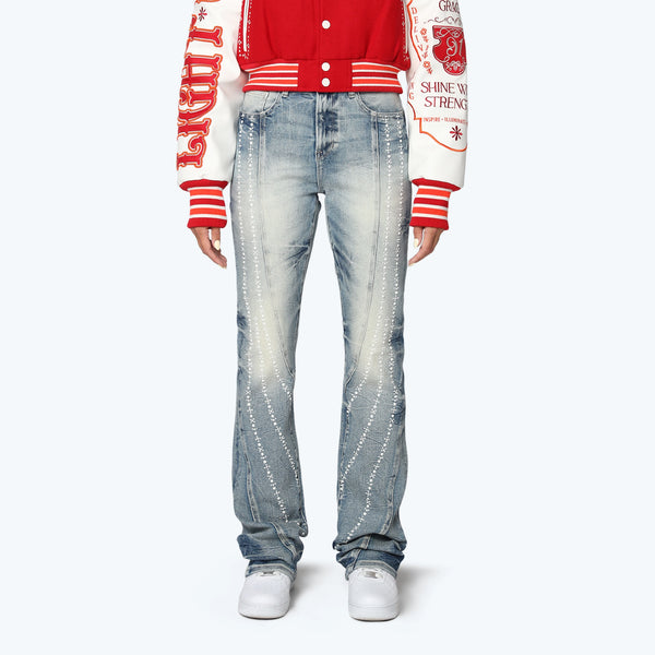 High Rise Stacked Pearl Jeans - Rhodes Blue