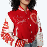 Cropped Pearl Varsity Jacket - True Red