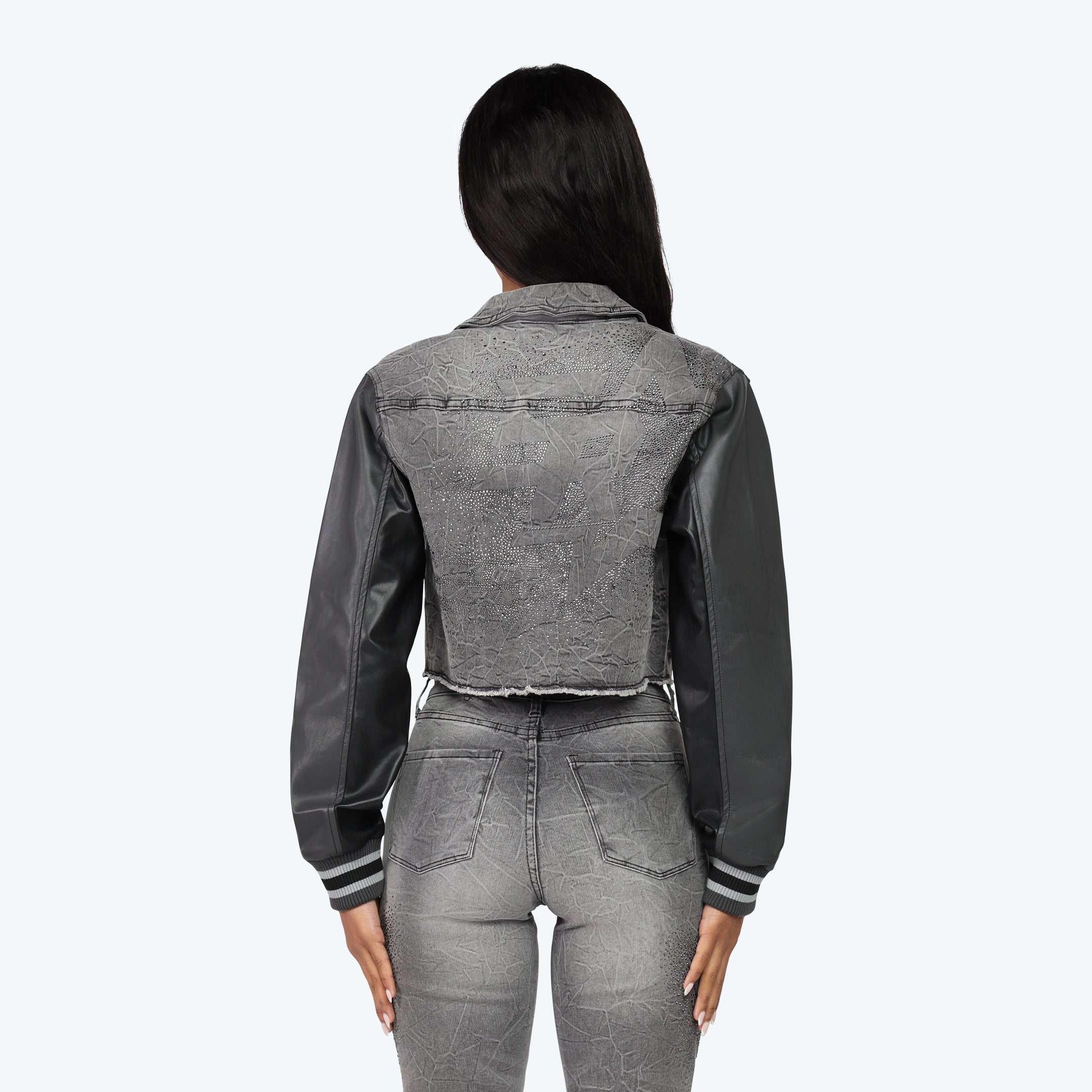 Rhinestone Jean Trucker Jacket - Eris Grey