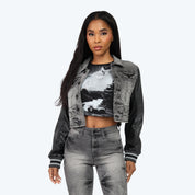 Rhinestone Jean Trucker Jacket - Eris Grey