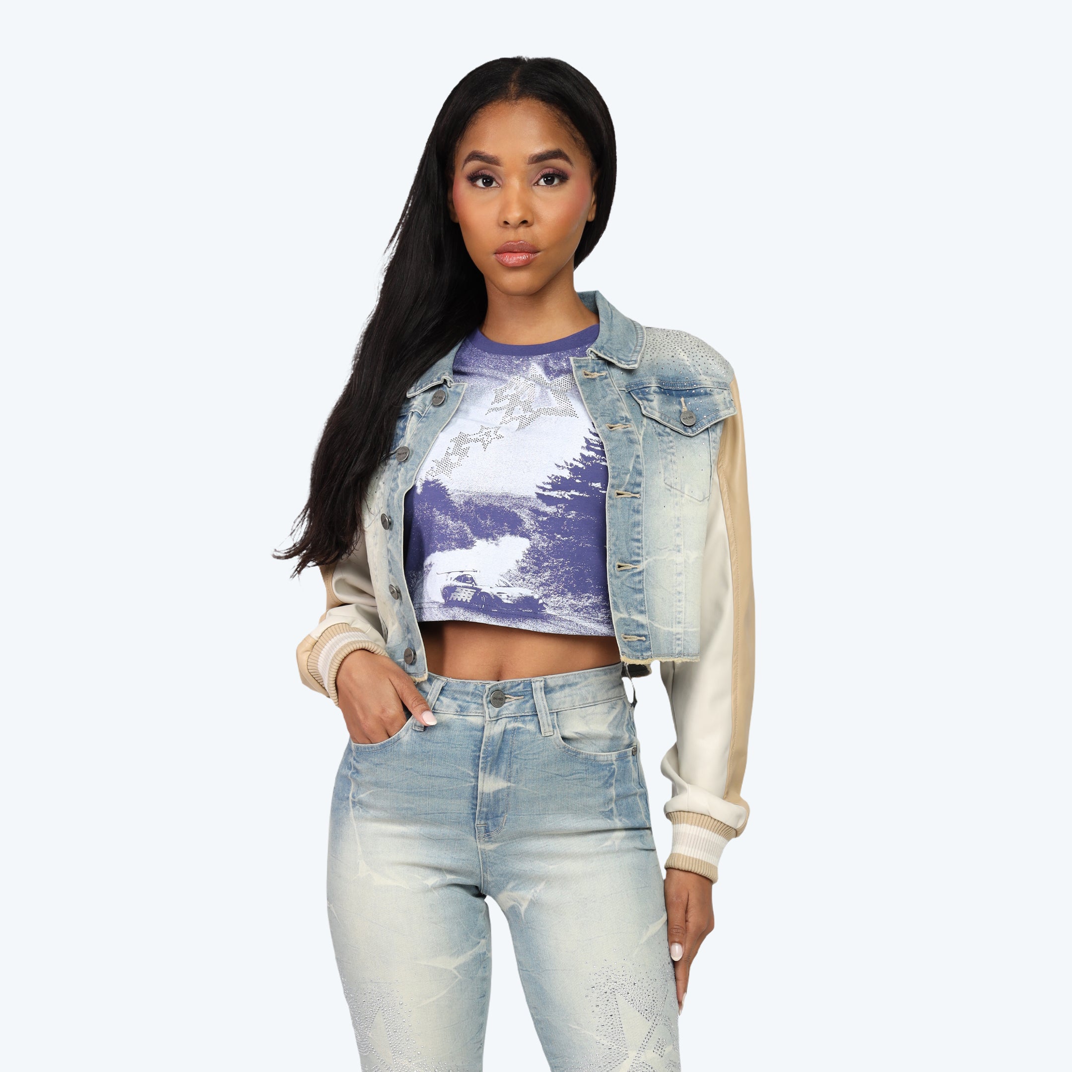 Rhinestone Jean Trucker Jacket - Modena Blue
