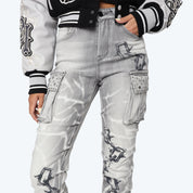 High Rise Stacked Chain Jeans - Pumice Grey